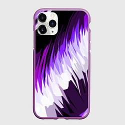 Чехол iPhone 11 Pro матовый Бело-фиолетовые острые полосы на чёрном фоне, цвет: 3D-фиолетовый