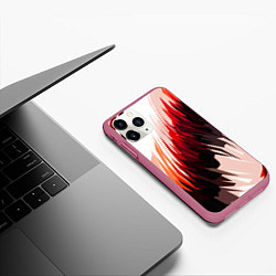 Чехол iPhone 11 Pro матовый Чёрно-красные острые полосы на белом фоне, цвет: 3D-малиновый — фото 2