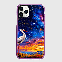 Чехол iPhone 11 Pro матовый Аист и космос, цвет: 3D-фиолетовый