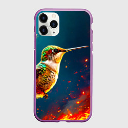 Чехол iPhone 11 Pro матовый Колибри в огне, цвет: 3D-фиолетовый