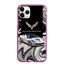 Чехол iPhone 11 Pro матовый Chevrolet Corvette - motorsport racing team, цвет: 3D-малиновый