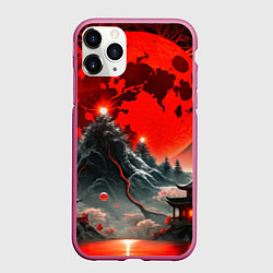Чехол iPhone 11 Pro матовый Японская черная гора, цвет: 3D-малиновый