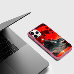 Чехол iPhone 11 Pro матовый Японская черная гора, цвет: 3D-малиновый — фото 2