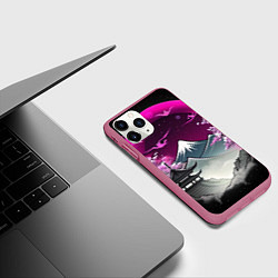Чехол iPhone 11 Pro матовый Горы и сакура в Японии, цвет: 3D-малиновый — фото 2