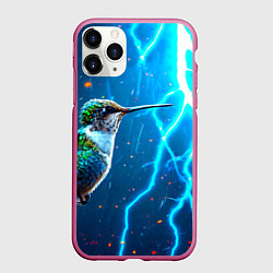 Чехол iPhone 11 Pro матовый Колибри в грозу, цвет: 3D-малиновый