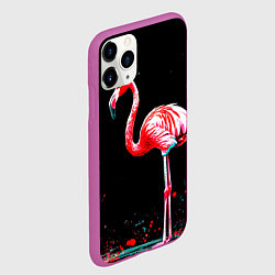 Чехол iPhone 11 Pro матовый Фламинго на черном, цвет: 3D-фиолетовый — фото 2