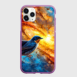 Чехол iPhone 11 Pro матовый Ласточка в космосе, цвет: 3D-фиолетовый