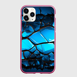 Чехол iPhone 11 Pro матовый Синяя текстура объемных плит, цвет: 3D-малиновый