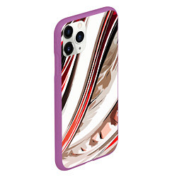 Чехол iPhone 11 Pro матовый Волнистая бело-красная абстракция, цвет: 3D-фиолетовый — фото 2