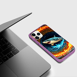 Чехол iPhone 11 Pro матовый Акула в огненом колодце, цвет: 3D-фиолетовый — фото 2
