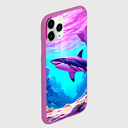 Чехол iPhone 11 Pro матовый Акула в розовом сиянии, цвет: 3D-фиолетовый — фото 2
