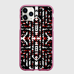 Чехол iPhone 11 Pro матовый Чёрно-красные диагональные полосы на белом фоне, цвет: 3D-малиновый