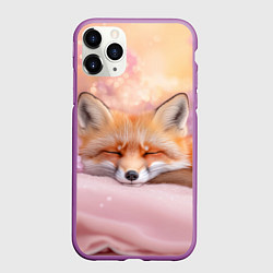 Чехол iPhone 11 Pro матовый Милая лисичка и сирень, цвет: 3D-фиолетовый