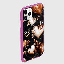 Чехол iPhone 11 Pro матовый Сердечки и листочки, цвет: 3D-фиолетовый — фото 2