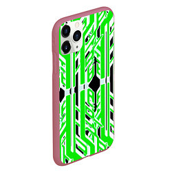 Чехол iPhone 11 Pro матовый Бело-зелёные техно полосы на чёрном фоне, цвет: 3D-малиновый — фото 2