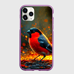 Чехол iPhone 11 Pro матовый Снегирь в огне, цвет: 3D-фиолетовый