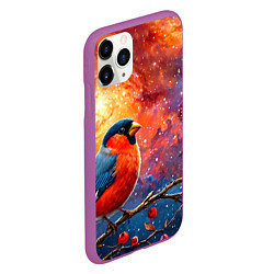 Чехол iPhone 11 Pro матовый Снегирь и космос, цвет: 3D-фиолетовый — фото 2