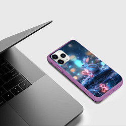 Чехол iPhone 11 Pro матовый Заяц с неоновым сердцем 14 февраля, цвет: 3D-фиолетовый — фото 2