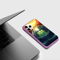 Чехол iPhone 11 Pro матовый Влюбленные волки полнолуние, цвет: 3D-фиолетовый — фото 2