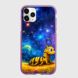 Чехол iPhone 11 Pro матовый Гусеничка в космосе, цвет: 3D-фиолетовый