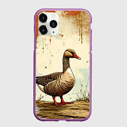 Чехол iPhone 11 Pro матовый Гусь, цвет: 3D-фиолетовый