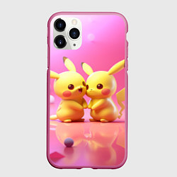 Чехол iPhone 11 Pro матовый Пикачу 14 февраля, цвет: 3D-малиновый