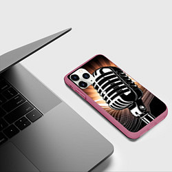 Чехол iPhone 11 Pro матовый Микрофон и звуковые волны, цвет: 3D-малиновый — фото 2