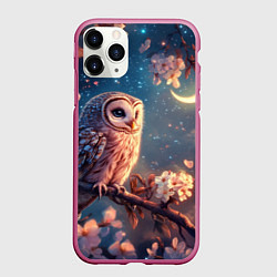 Чехол iPhone 11 Pro матовый Сова и месяц, цвет: 3D-малиновый
