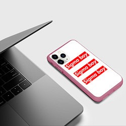 Чехол iPhone 11 Pro матовый Превосходный сигма бой мем supreme tik-tok для шко, цвет: 3D-малиновый — фото 2
