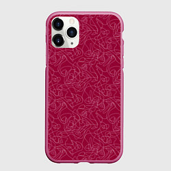 Чехол iPhone 11 Pro матовый Белые абстрактные каракули на красном, цвет: 3D-малиновый