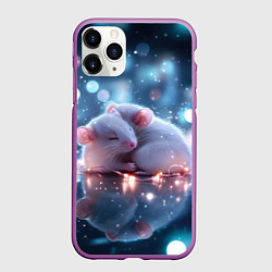 Чехол iPhone 11 Pro матовый Милые влюбленные мышки, цвет: 3D-фиолетовый