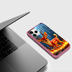 Чехол iPhone 11 Pro матовый Олененок в огне, цвет: 3D-малиновый — фото 2