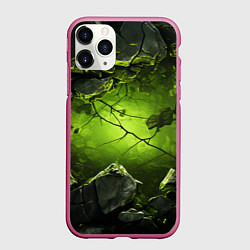 Чехол iPhone 11 Pro матовый Зеленые разбитые плиты, цвет: 3D-малиновый