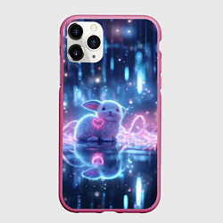 Чехол iPhone 11 Pro матовый Белый зайчик с сердцем, цвет: 3D-малиновый