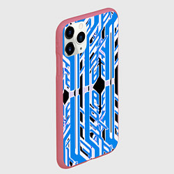 Чехол iPhone 11 Pro матовый Бело-синие техно полосы на чёрном фоне, цвет: 3D-малиновый — фото 2