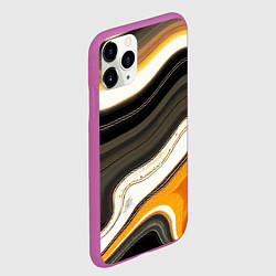 Чехол iPhone 11 Pro матовый Волнистые чёрно-жёлтые полосы на белом фоне, цвет: 3D-фиолетовый — фото 2