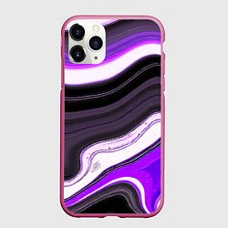 Чехол iPhone 11 Pro матовый Волнистые горизонтальные чёрно-фиолетовые полосы н, цвет: 3D-малиновый