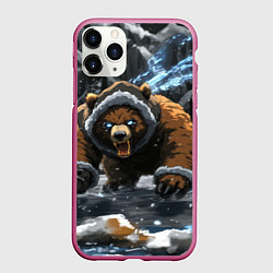 Чехол iPhone 11 Pro матовый Злой русский медведь, цвет: 3D-малиновый