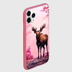 Чехол iPhone 11 Pro матовый Лось в розовом лесу, цвет: 3D-малиновый — фото 2