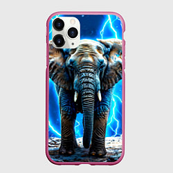 Чехол iPhone 11 Pro матовый Слон в разрядах солнии, цвет: 3D-малиновый