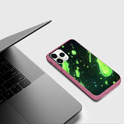 Чехол iPhone 11 Pro матовый Зеленые кислотные брызги, цвет: 3D-малиновый — фото 2