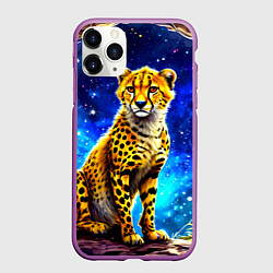 Чехол iPhone 11 Pro матовый Гепард в звездную ночь, цвет: 3D-фиолетовый