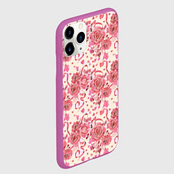 Чехол iPhone 11 Pro матовый Букеты роз с сердечками, цвет: 3D-фиолетовый — фото 2