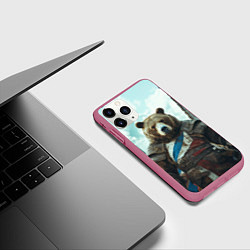 Чехол iPhone 11 Pro матовый Медведь русский воин, цвет: 3D-малиновый — фото 2