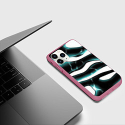 Чехол iPhone 11 Pro матовый Абстрактный черно-зеленый камуфляж, цвет: 3D-малиновый — фото 2