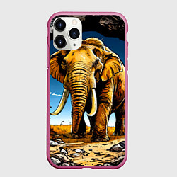Чехол iPhone 11 Pro матовый Слон в пещере, цвет: 3D-малиновый