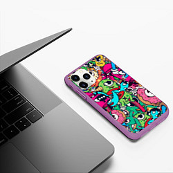 Чехол iPhone 11 Pro матовый Color doodle monsters, цвет: 3D-фиолетовый — фото 2