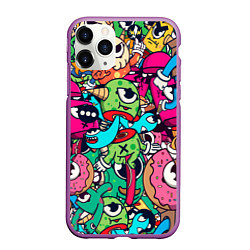 Чехол iPhone 11 Pro матовый Color doodle monsters, цвет: 3D-фиолетовый