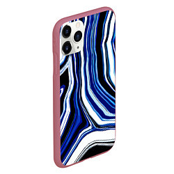 Чехол iPhone 11 Pro матовый Чёрно-синие абстрактные линии на белом фоне, цвет: 3D-малиновый — фото 2