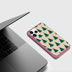 Чехол iPhone 11 Pro матовый Новогодняя ель, цвет: 3D-малиновый — фото 2